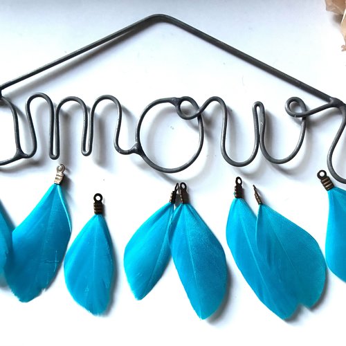 Plume en bleu avec accroche bronze petit modèle 3,5cm