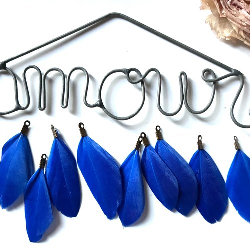 Plume en bleu nuit avec accroche bronze petit modèle 3,5cm