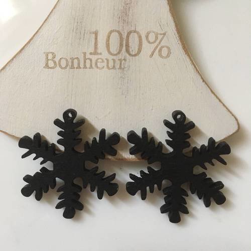 Duo de pendentifs flocons en bois en noir 
