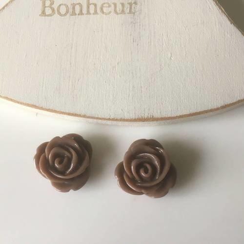 Duo de cabochons roses en marron 13 mm 