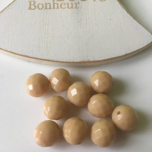 5 perles en cristal rondes facettées en beige 10mm 