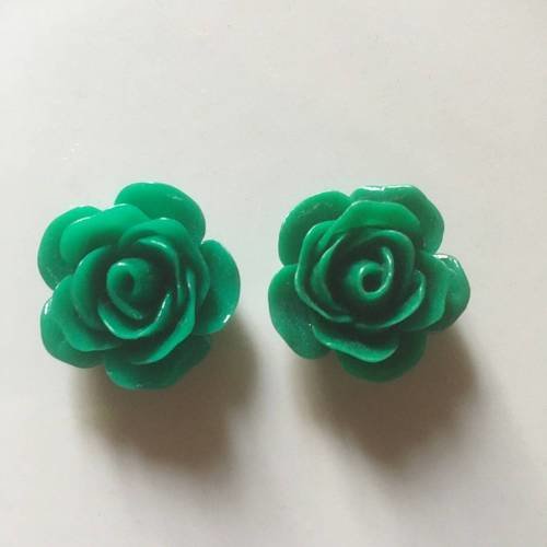 Duo de cabochons roses en vert percés 20 mm 
