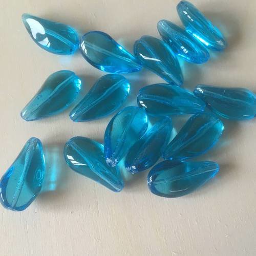 Duo de perles gouttes percées en verre en bleu 