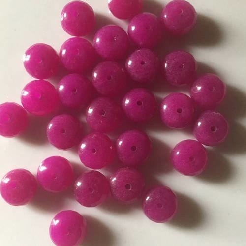 Lot de 5 perles rondes en agate teintée fuchsia 8mm