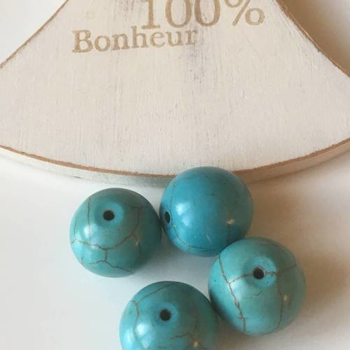 Lot 4 perles howlite forme ronde turquoise 15mm 