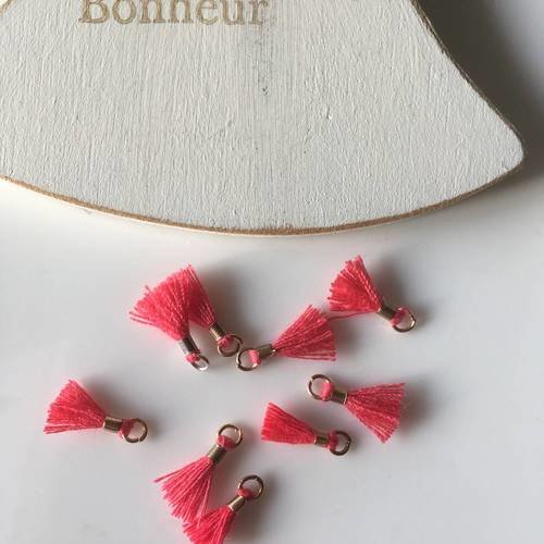 Lot de 2 breloques mini pompons coton corail anneau doré 1cm 