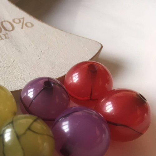 Duo de perles rondes résine synthétique couleur rouge 17mm