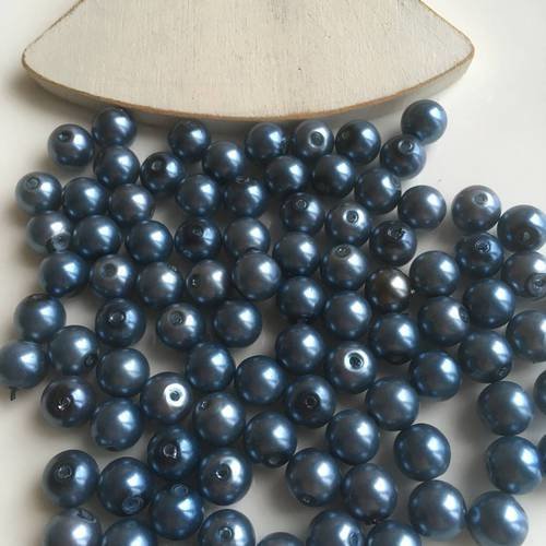 Perles nacrées en bleu orage percées lot de 10 exemplaires 