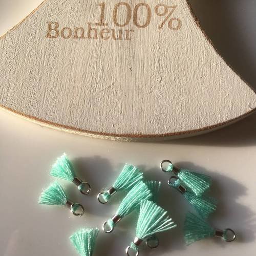 Lot de 2 breloques mini pompons coton vert d'eau anneau argenté 1cm 