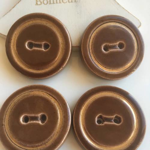 4 boutons en céramique forme ronde marron diamètre 33mm 