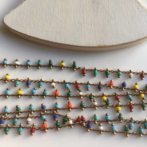 20cm de chaîne bronze mini perles 1 mm multicolore 