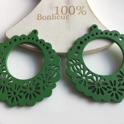 Duo de pendentifs créoles en bois en vert foncé 