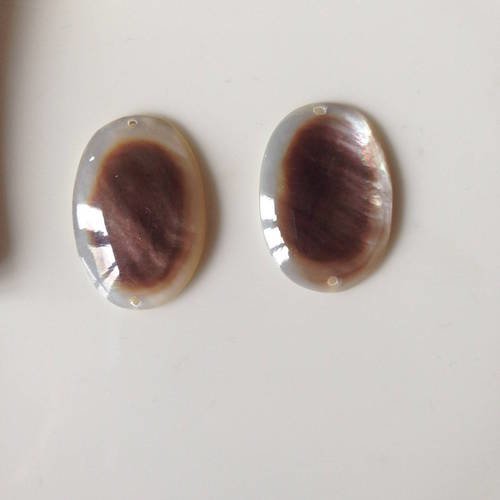 Lot de deux cabochons ovales nacre irisée 30 mmx20mm 