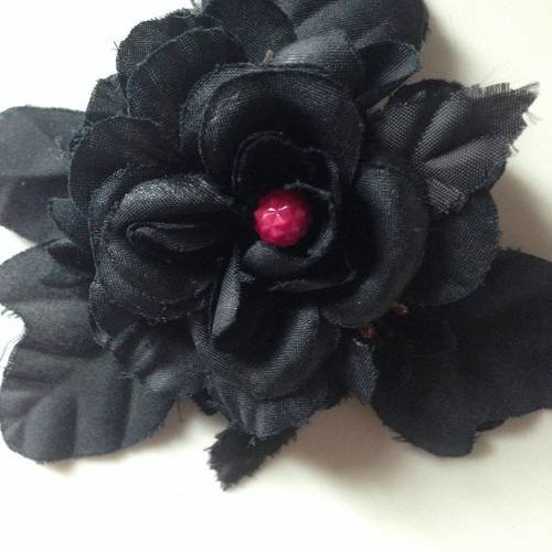 Grande fleur et feuilles en tissu noir à customiser 
