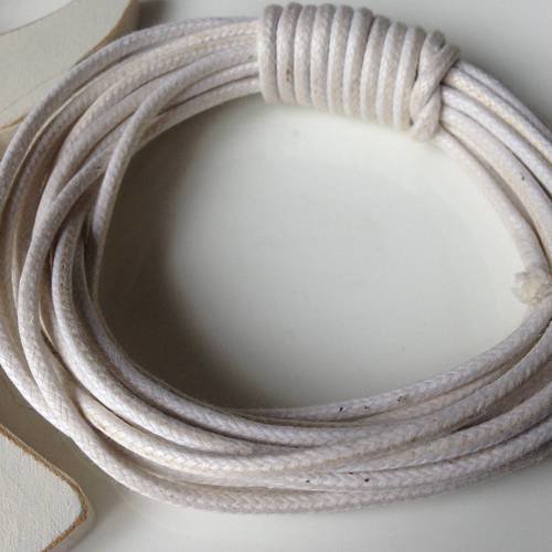1m de cordon rond coton ciré blanc cassé épaisseur 2mm 