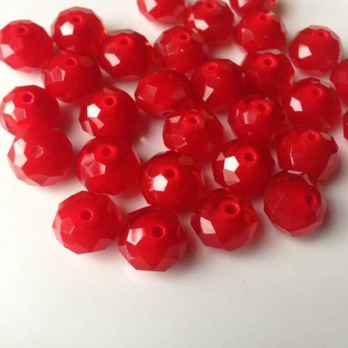 5 perles en verre toupies facettées en rouge 