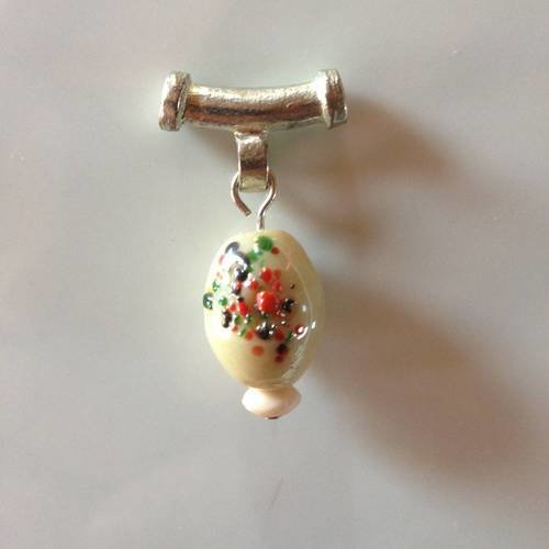 Pendentif perle céramique colorée et sa bélière - prêt à monter 