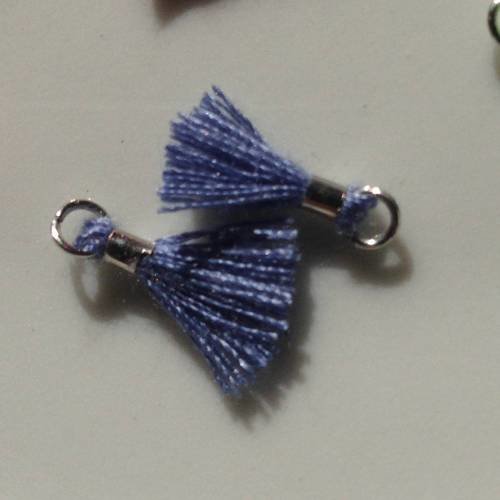 Lot de 2 breloques mini pompons coton gris-bleu anneau argenté 1cm 