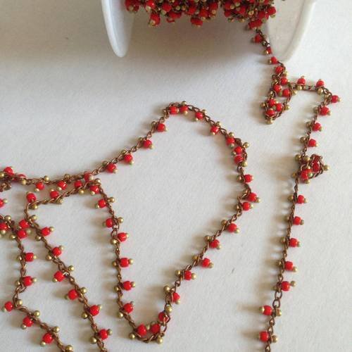 20cm de chaîne bronze mini perles 1 mm rouge 