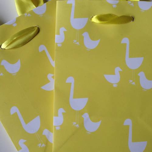 Lot de 2 sacs avec ruban canards en jaune  15x11,5x6,5cm 