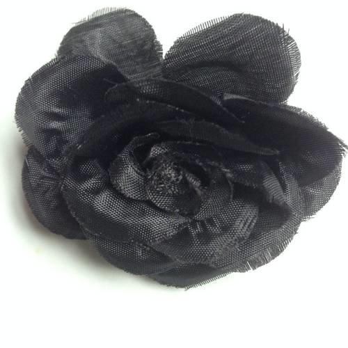 Fleur broche en tissu satiné noir à customiser x1 
