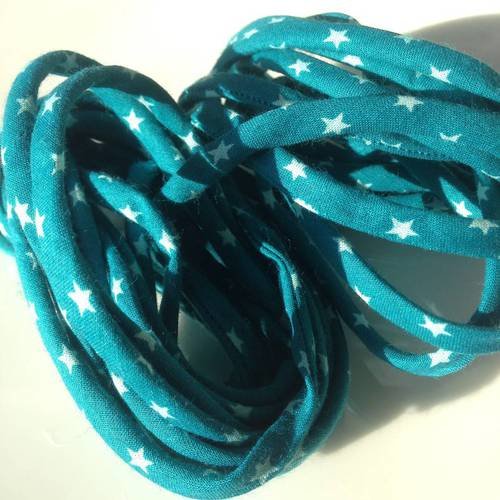 Cordon liberty coton en turquoise foncé et étoiles x50cm 