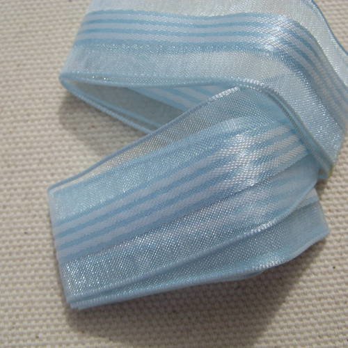 Ruban mousseline bleu blanc largeur 23mm x 90 centimètres 