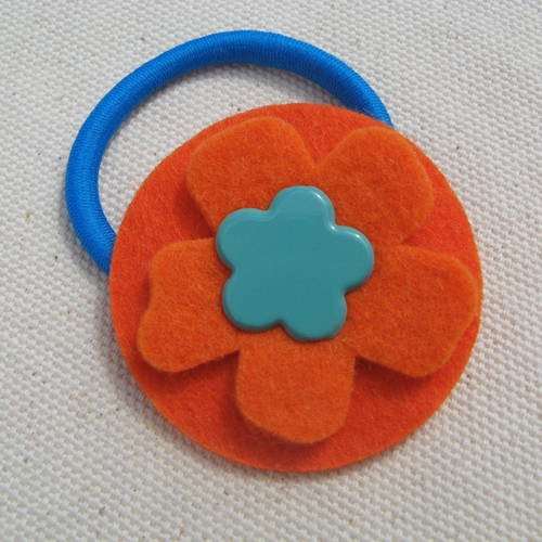 Kit élastique cheveux fleur feutrine en turquoise et orange 