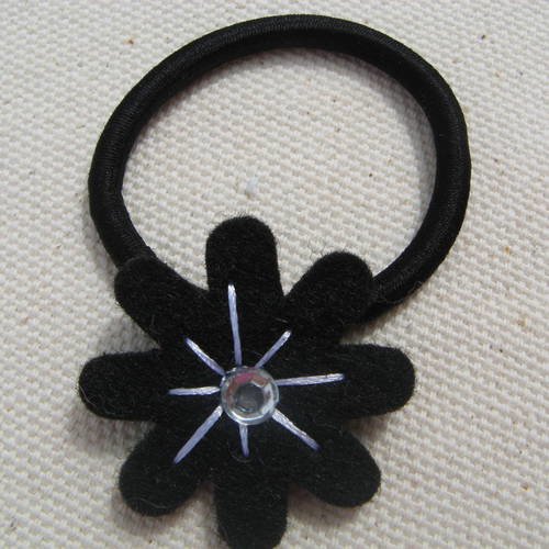 Kit élastique cheveux feutrine et fleur feutrine noir et strass 