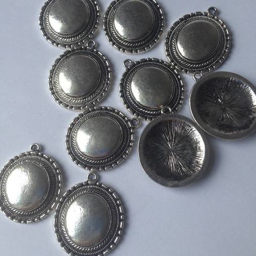 Pendentifs breloques ronds métal argenté  x2 