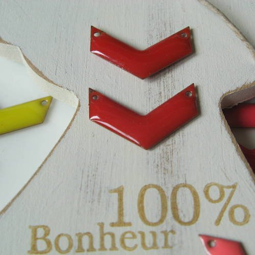 Pendentifs connecteurs chevron émail rouge x2 