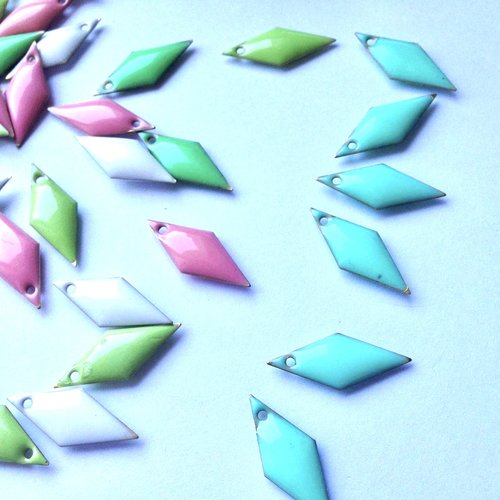 Lot de deux breloques losange émail en turquoise