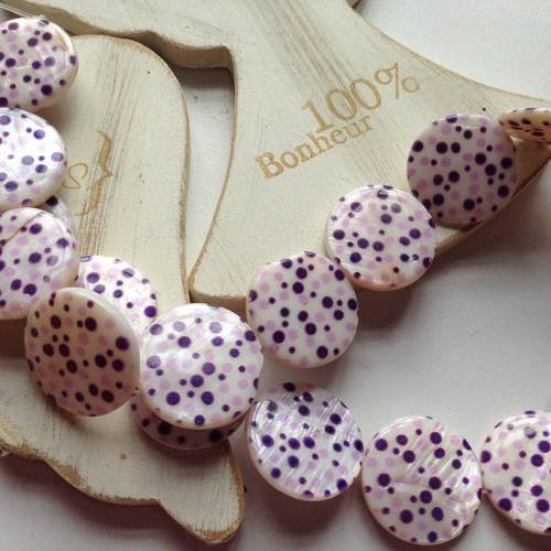 Perles rondes nacre pois violet et rose x2 