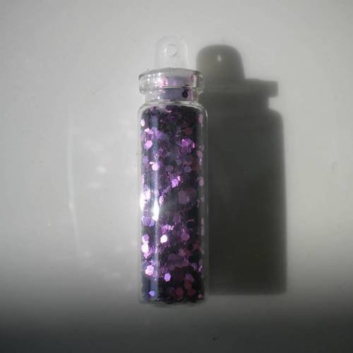 Fiole en verre 3cm avec des micropaillettes rondes en violet 