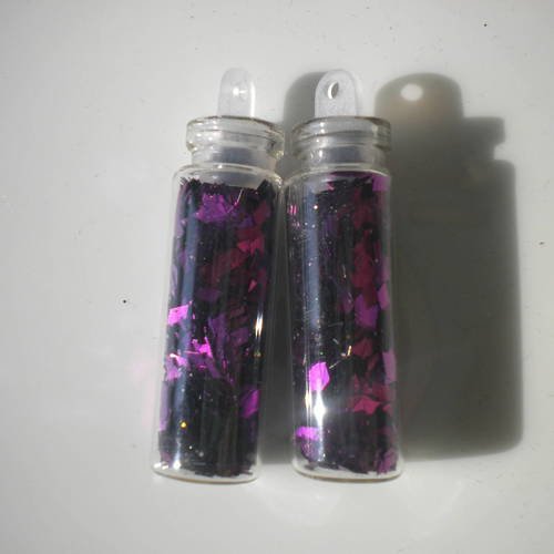Fiole en verre 3cm avec des micro paillettes losanges violet 