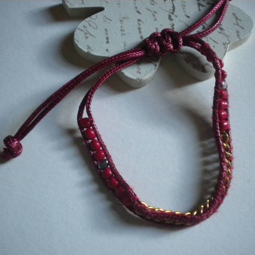 Bracelet coton ciré spécial breloque à customiser en rouge foncé 