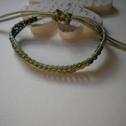 Bracelet coton ciré spécial breloque à customiser en vert 