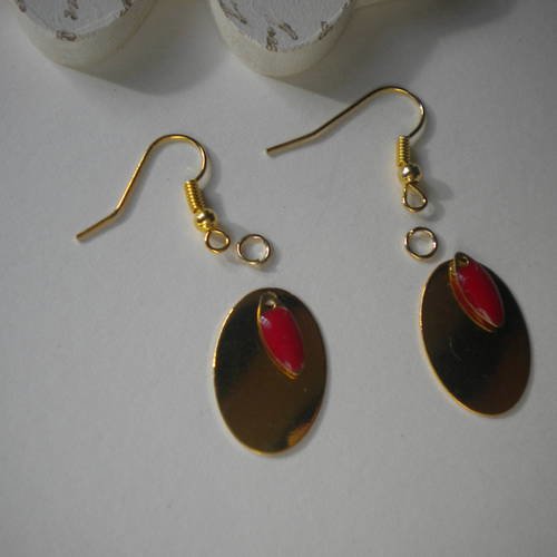 Les kits de sophie - boucles d'oreilles métal doré et navettes émail en rouge 