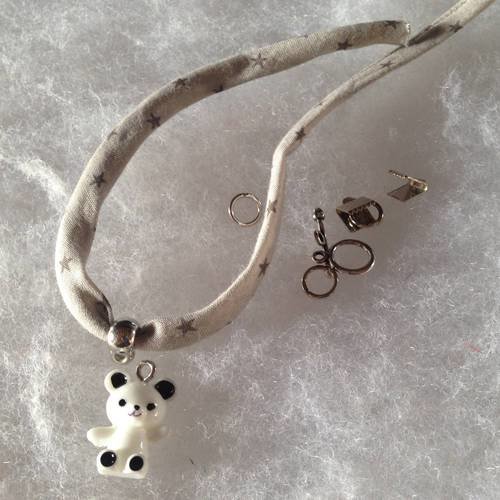 Les kits de sophie - bracelet cordon liberty gris clair étoiles et mini ourson 
