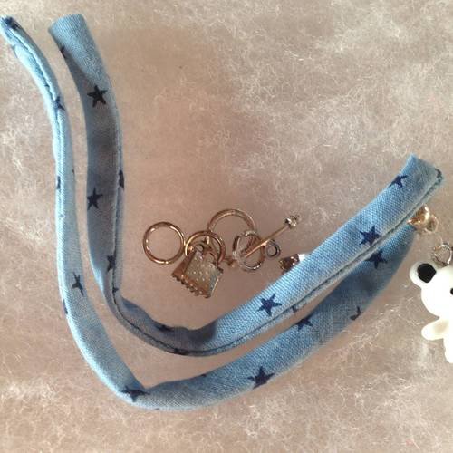Les kits de sophie - bracelet cordon liberty bleu étoiles et mini ourson 