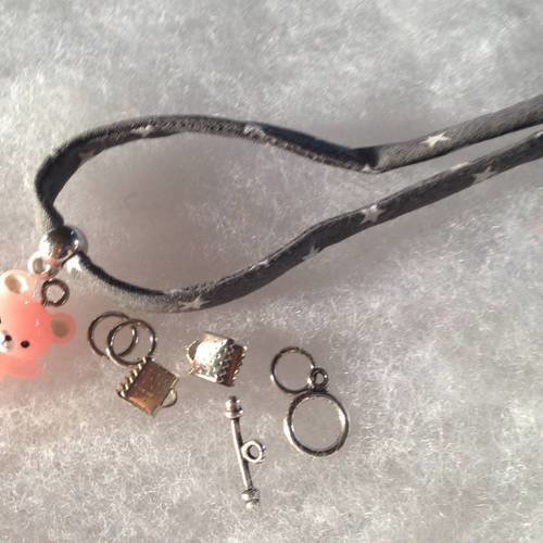 Les kits de sophie - bracelet cordon liberty gris foncé étoiles et mini ourson 