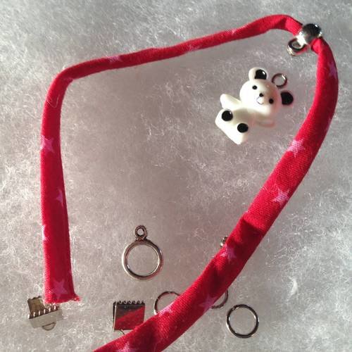 Les kits de sophie - bracelet cordon liberty rouge étoiles et mini ourson 