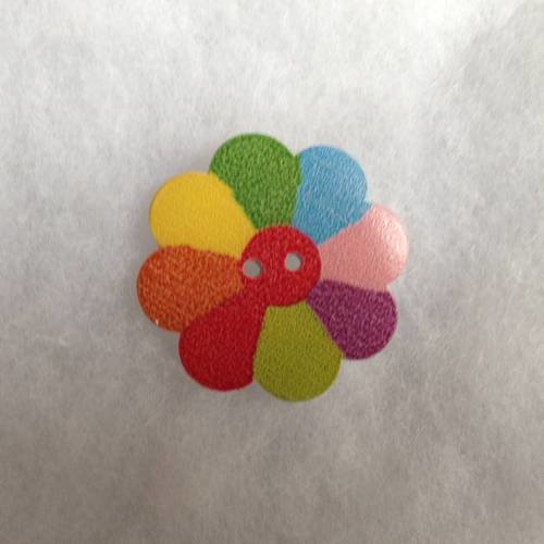 Bouton en bois forme fleur multicolore x1 diamètre 38mm 