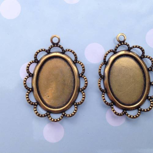 Duo de pendentifs pour cabochons ovales 2 piquots en bronze 