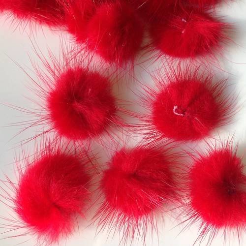 Lot de perles fausse fourrure en rouge vif 20 mm x5