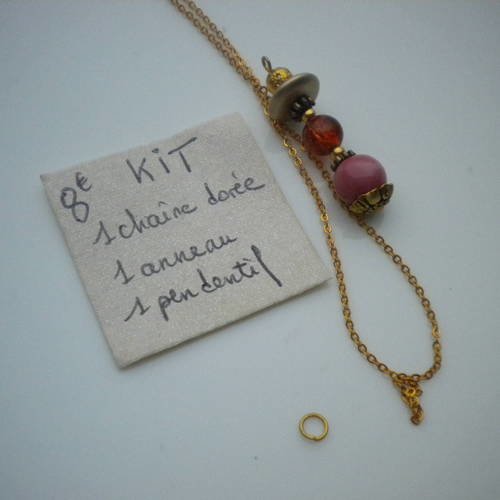Kit de réalisation collier chaîne métal doré et pendentif perle en rose 