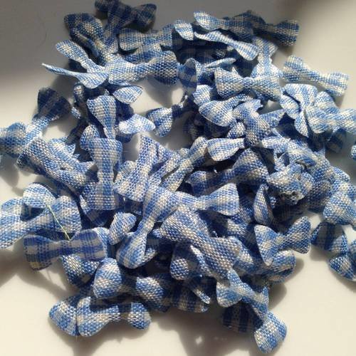 Mini noeuds coton vichy bleu ciel et blanc x10 