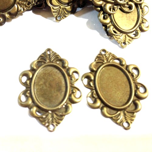 2 pendentifs pour cabochons ovales 2 piquots en bronze
