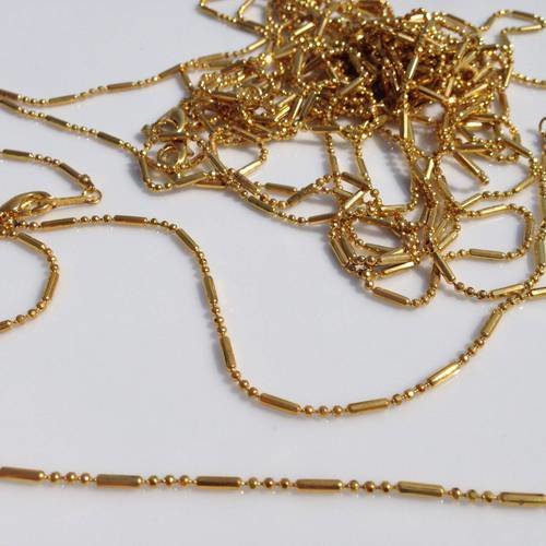 Collier chaîne billes et tubes métal doré 20cm 