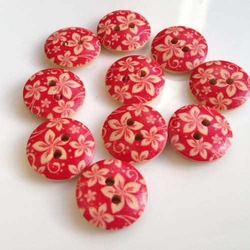 Bouton en bois les fleurs hibiscus en rouge x 18mm 